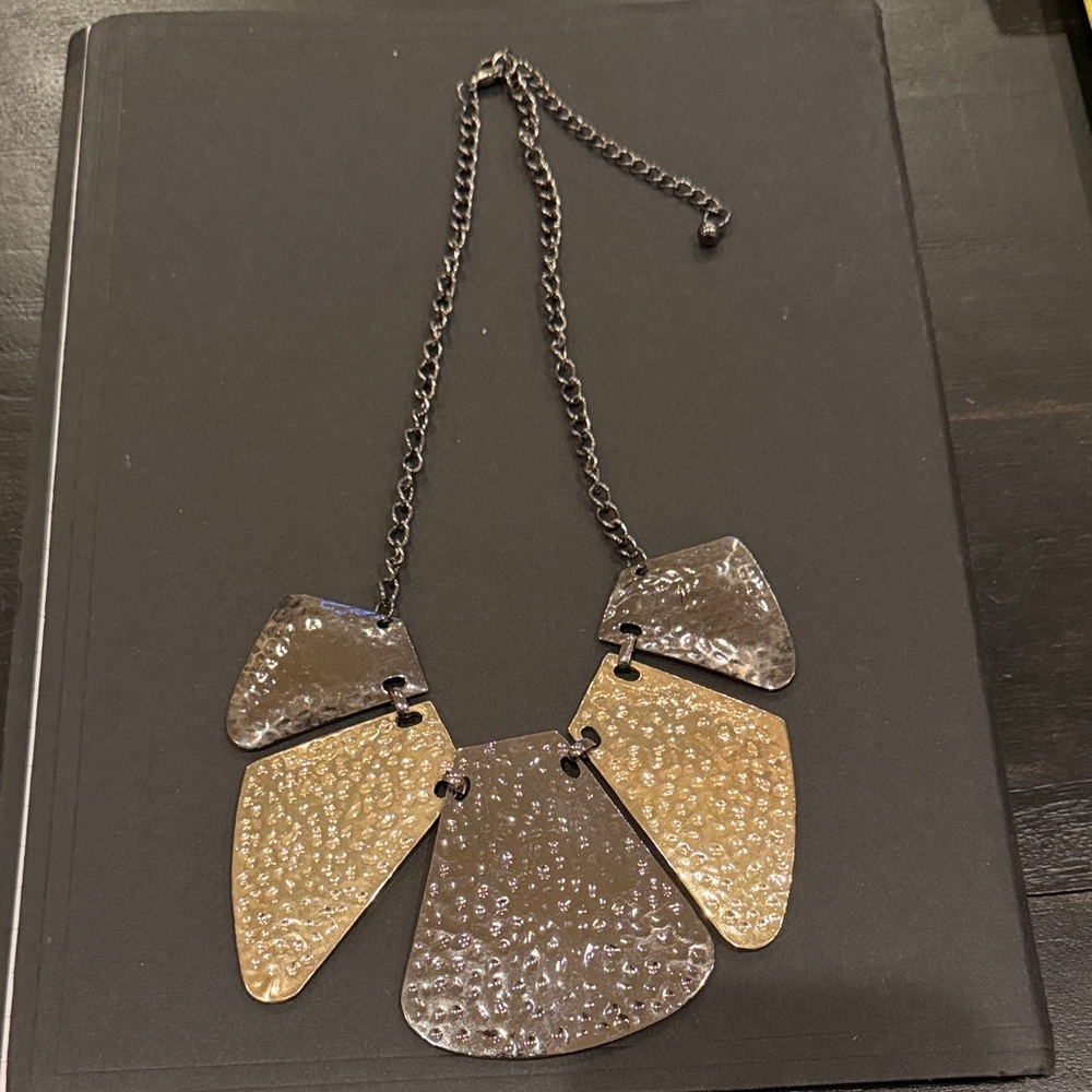 Gold & Silver Hammered Metal Statement Necklace (Bundle jewelry & offer!)